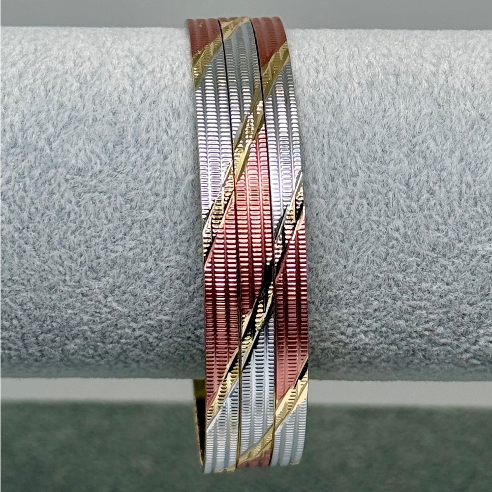 Gold plated bangles / bracelets, set of 3
8.5” 
New, Never worn - Picture 2 of 5